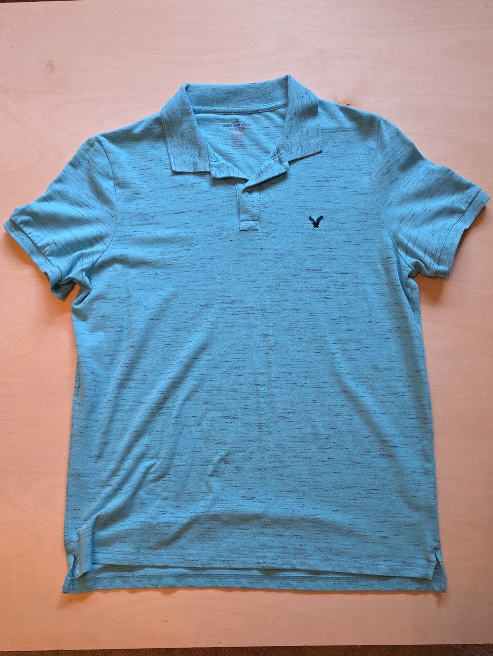 American Eagle Outfitters Men's Aqua Heather Polo with Navy Logo